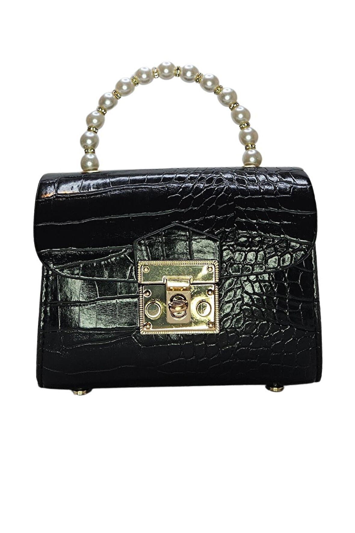 Vos Versa Kadın Gold Zincir Askılı El ve Omuz Çanta Krokodil Desenli 