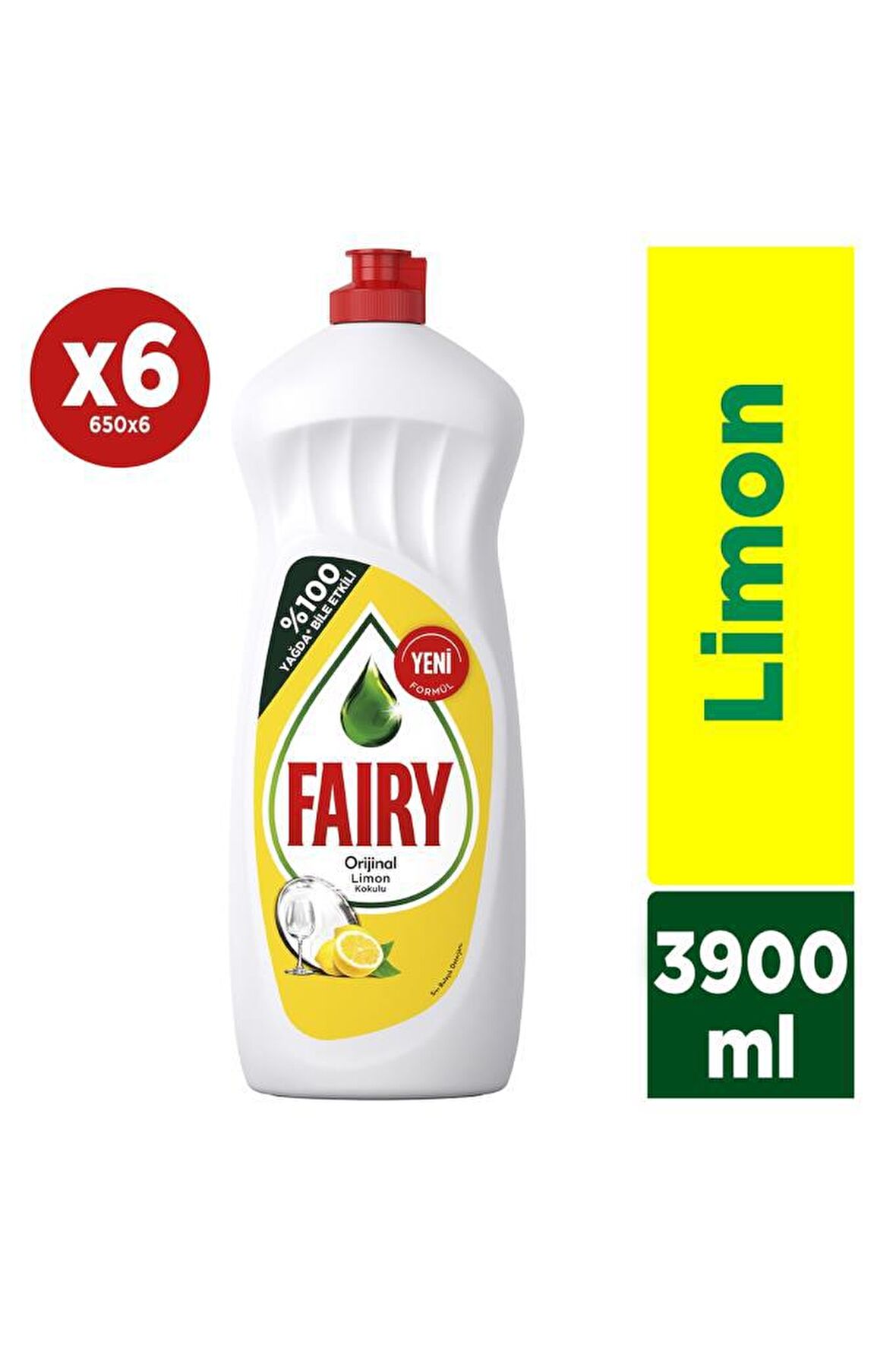 Fairy Limonlu Sıvı Elde Yıkama Deterjanı 6 x 650 ml 