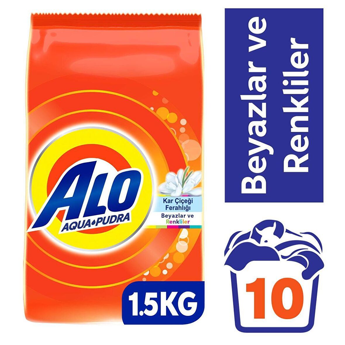 Alo Aqua Pudra Kar Çiçeği Parfümlü Beyazlar ve Renkliler İçin Toz Çamaşır Deterjanı 1.5 kg 10 Yıkama