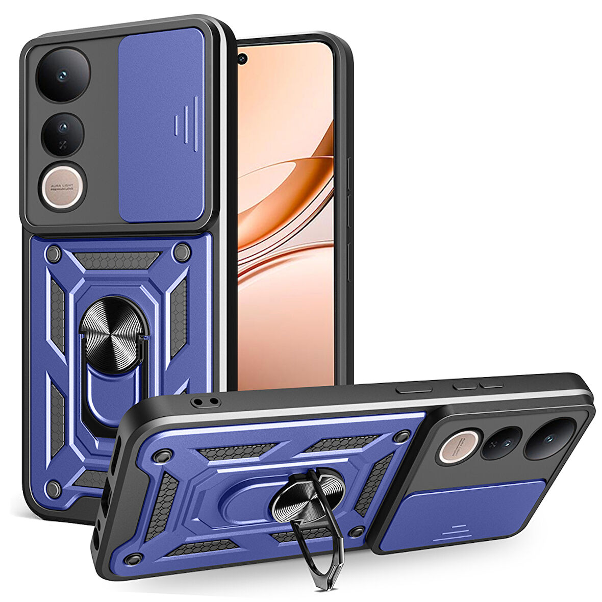 Vivo V50 Lite 4G Kılıf Yüzüklü Standlı Manyetikli Kamera Sürgülü Armor Zırh