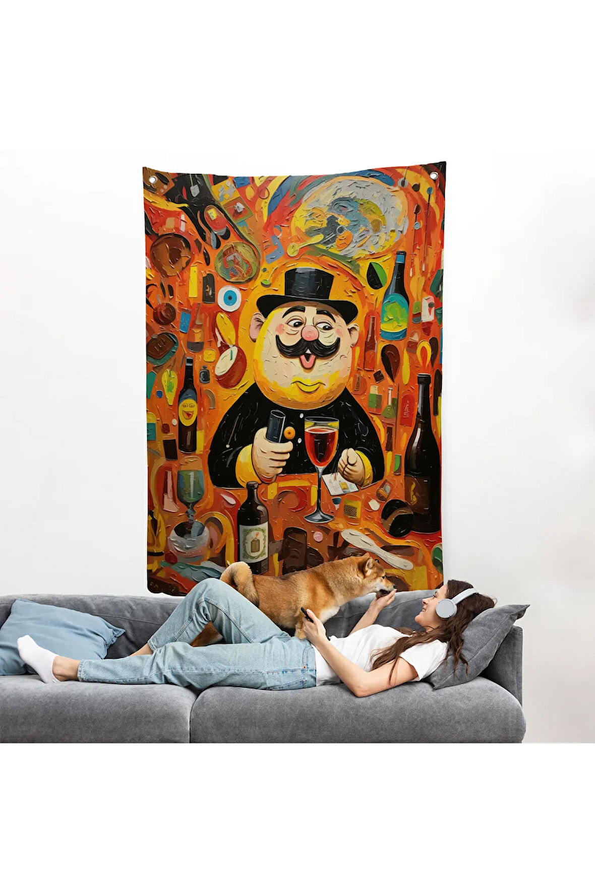 İçki İçen Şişman Adam Duvar Örtüsü-8002