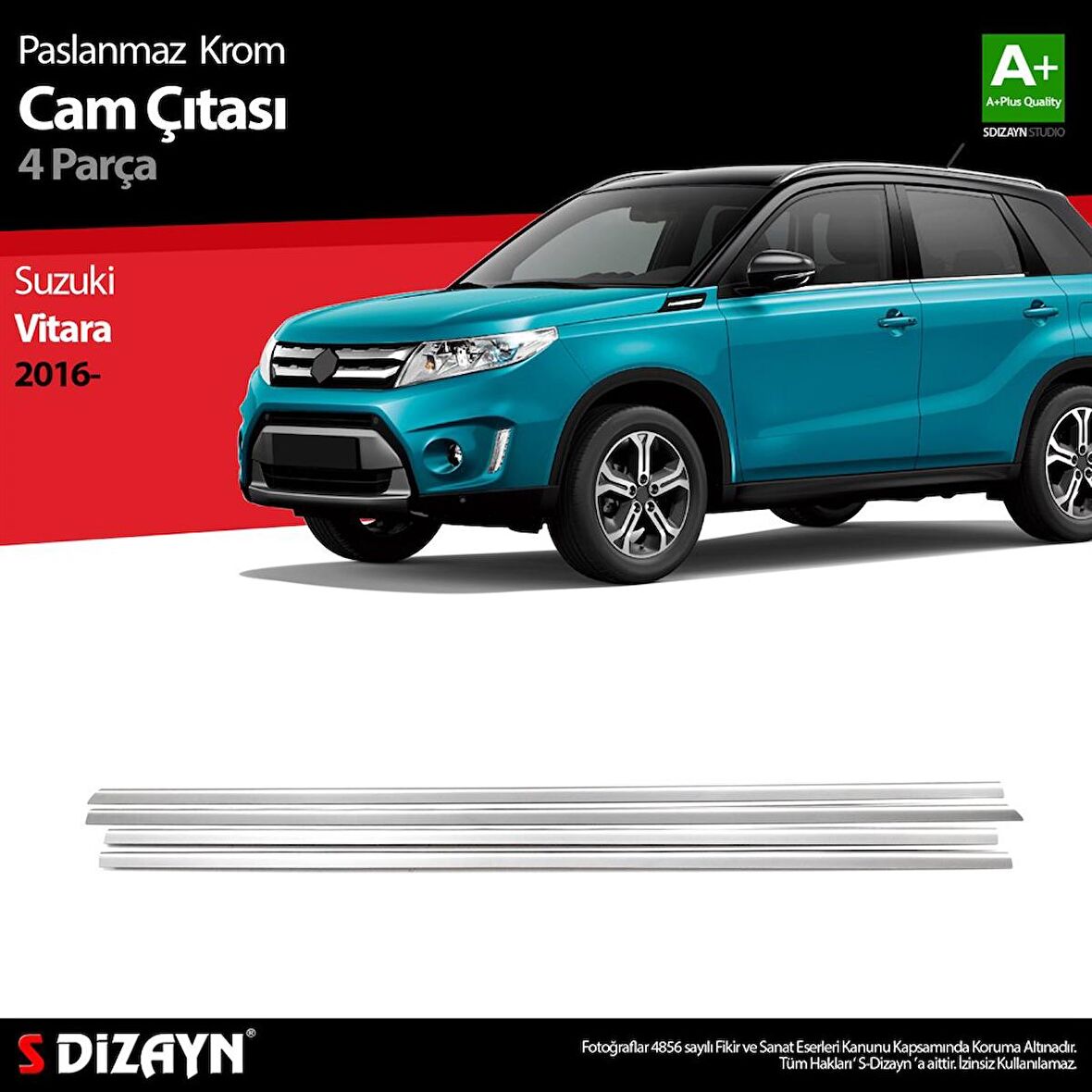 S-Dizayn Suzuki Vitara Krom Cam Çıtası 4 Prç. 2016 Üzeri