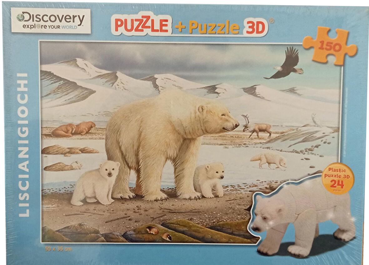 150 Parça Kutup Ayısı Ailesi Discovery Puzzle ve 3D 24 Parça Plastik Pazıl