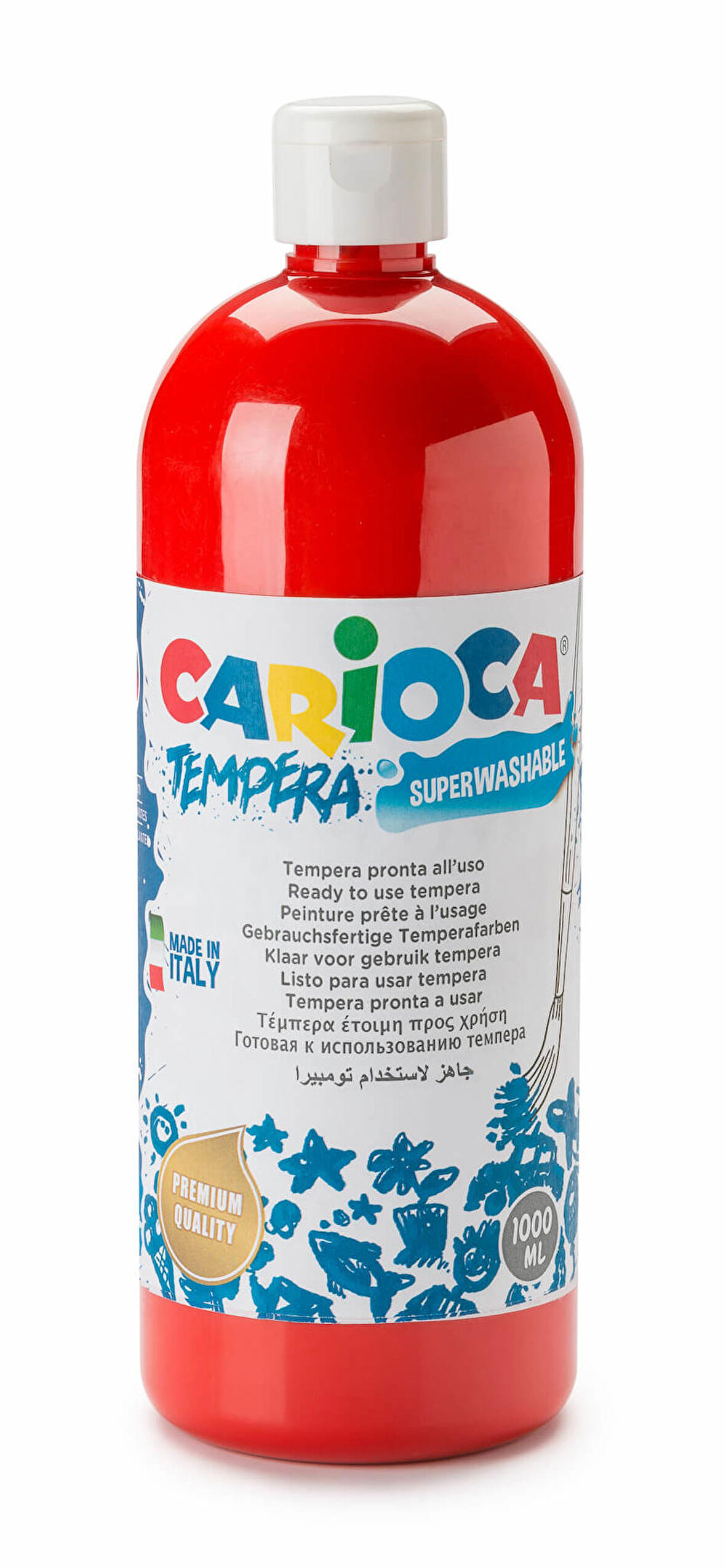 Carioca Tempera Boya - Kırmızı (Süper Yıkanabilir) 1000ml - 1350gr / Plastik Şişede