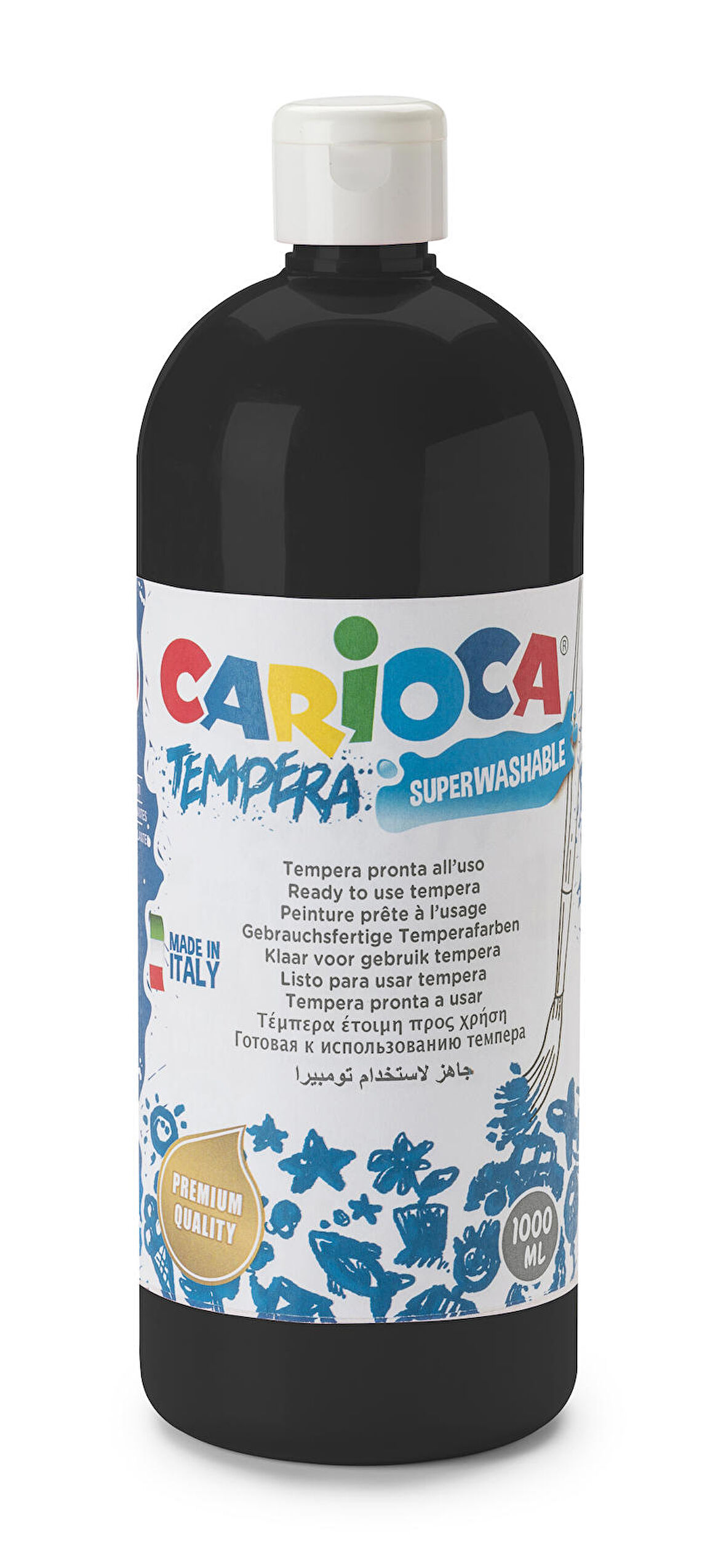 Carioca Tempera Boya - Siyah (Süper Yıkanabilir) 1000ml - 1350gr / Plastik Şişede