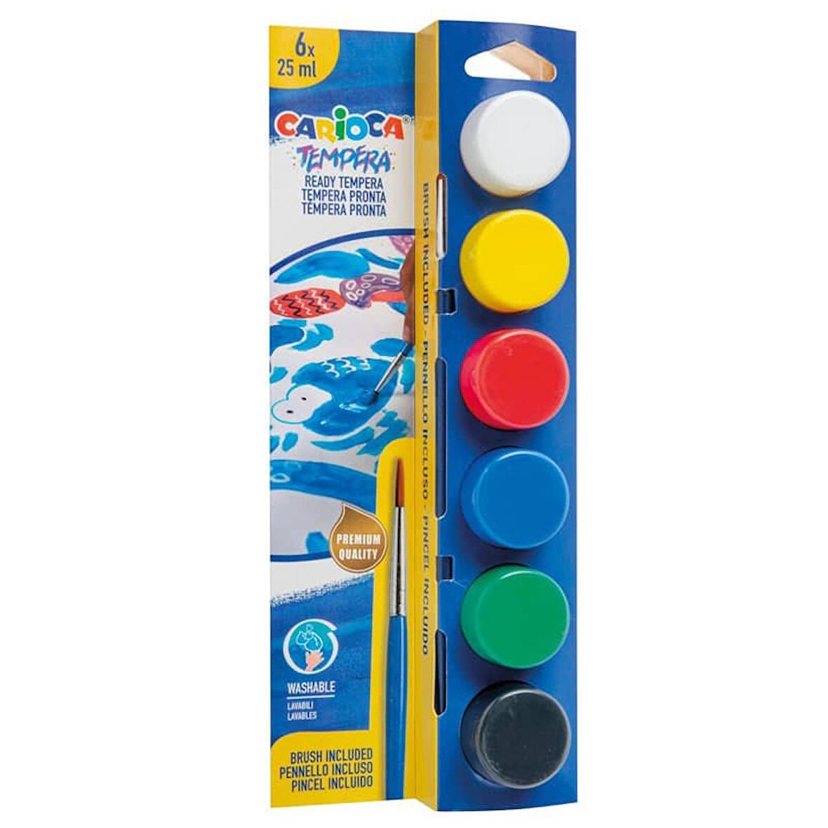 Carioca Tempera Yıkanabilir Poster Boya 25 ml x 6 Renk Fırçalı Set