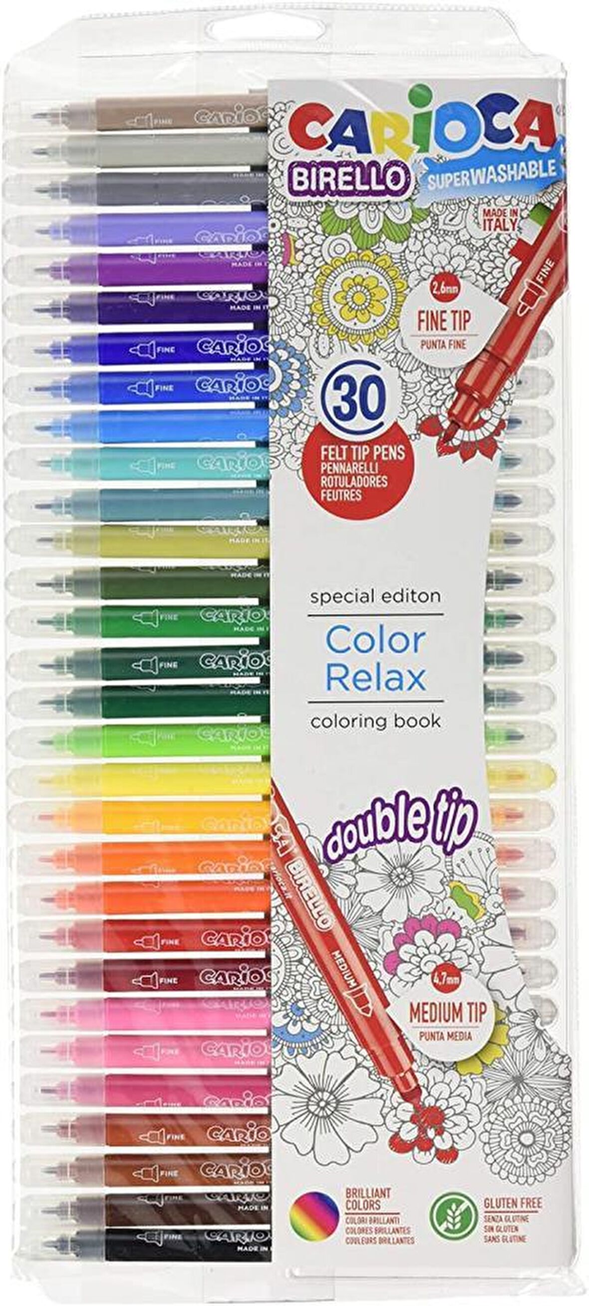 Carioca Birello Süper Yikanabilir Çift Taraflı Keçeli Boya Kalemi 30'Lu