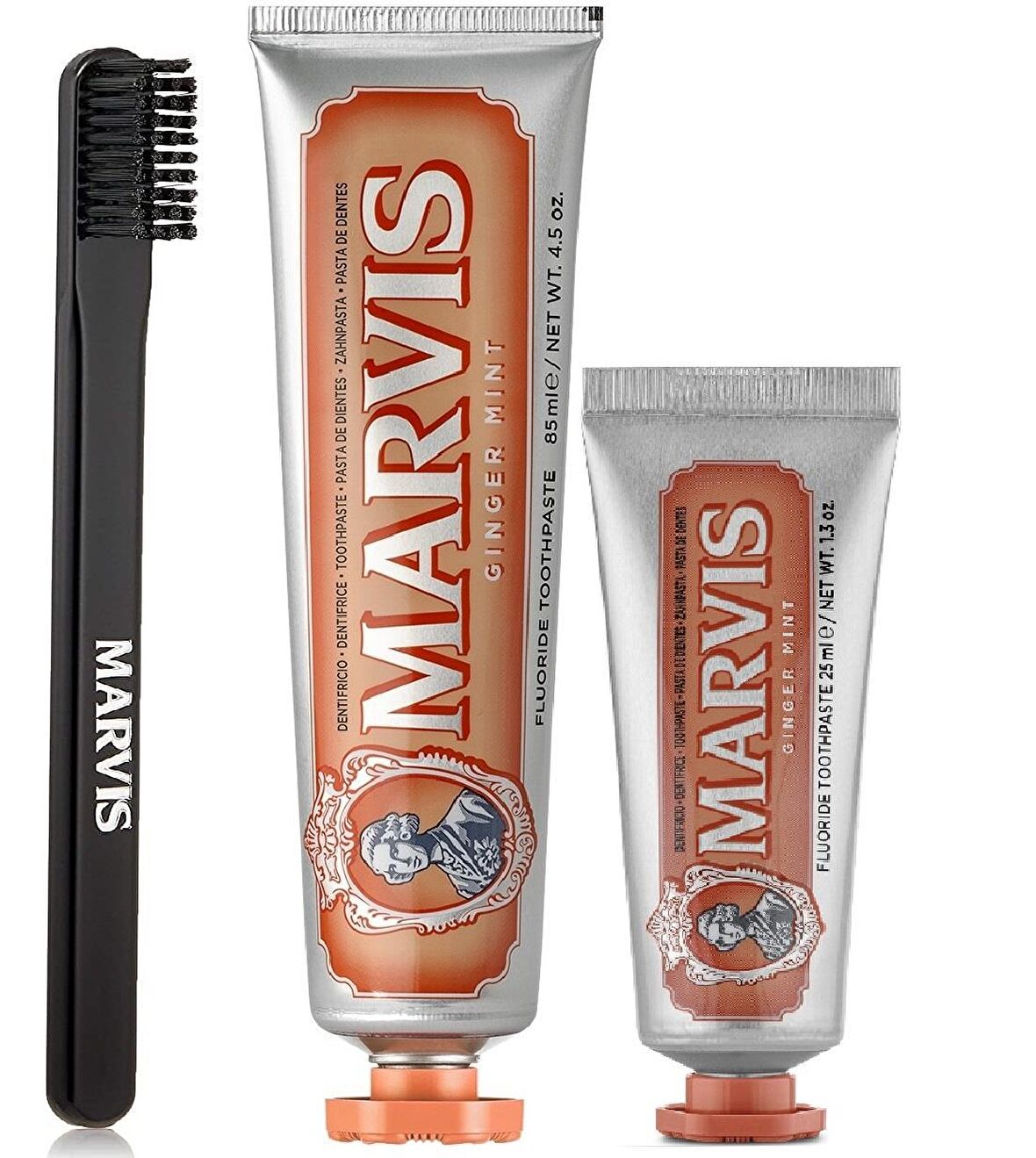Marvis Ginger Mint Zencefil Aromalı Beyazlatma Doğal Diş Macunu 85 ml & Diş Macunu 25 ml ve Diş Fırçası