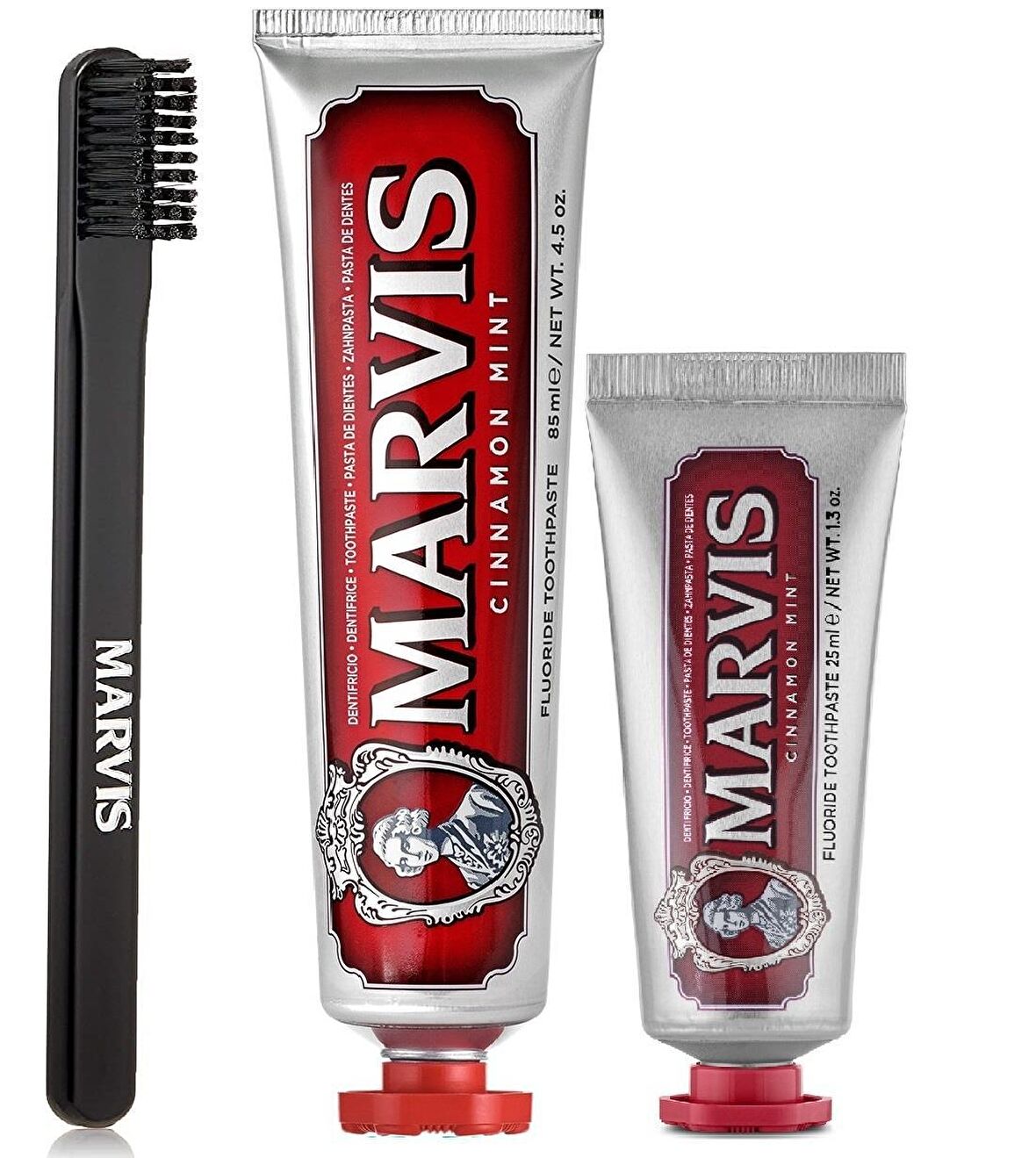 Marvis Cinnamon Mint Nane & Tarçın Aromalı Beyazlatma Doğal Diş Macunu 85 ml & Diş Macunu 25 ml ve Diş Fırçası 