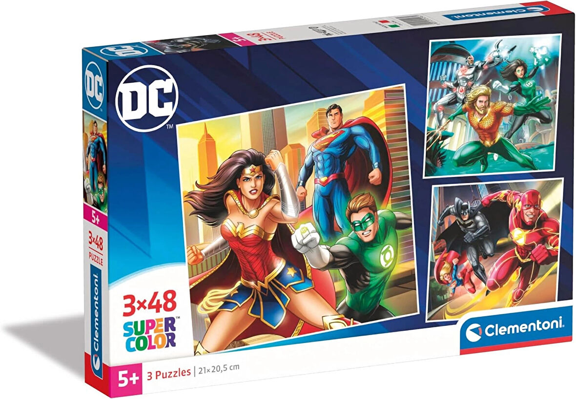CLEMENTONI 25296 Super Kolor DC Justice League 3x48 Parça Puzzle
