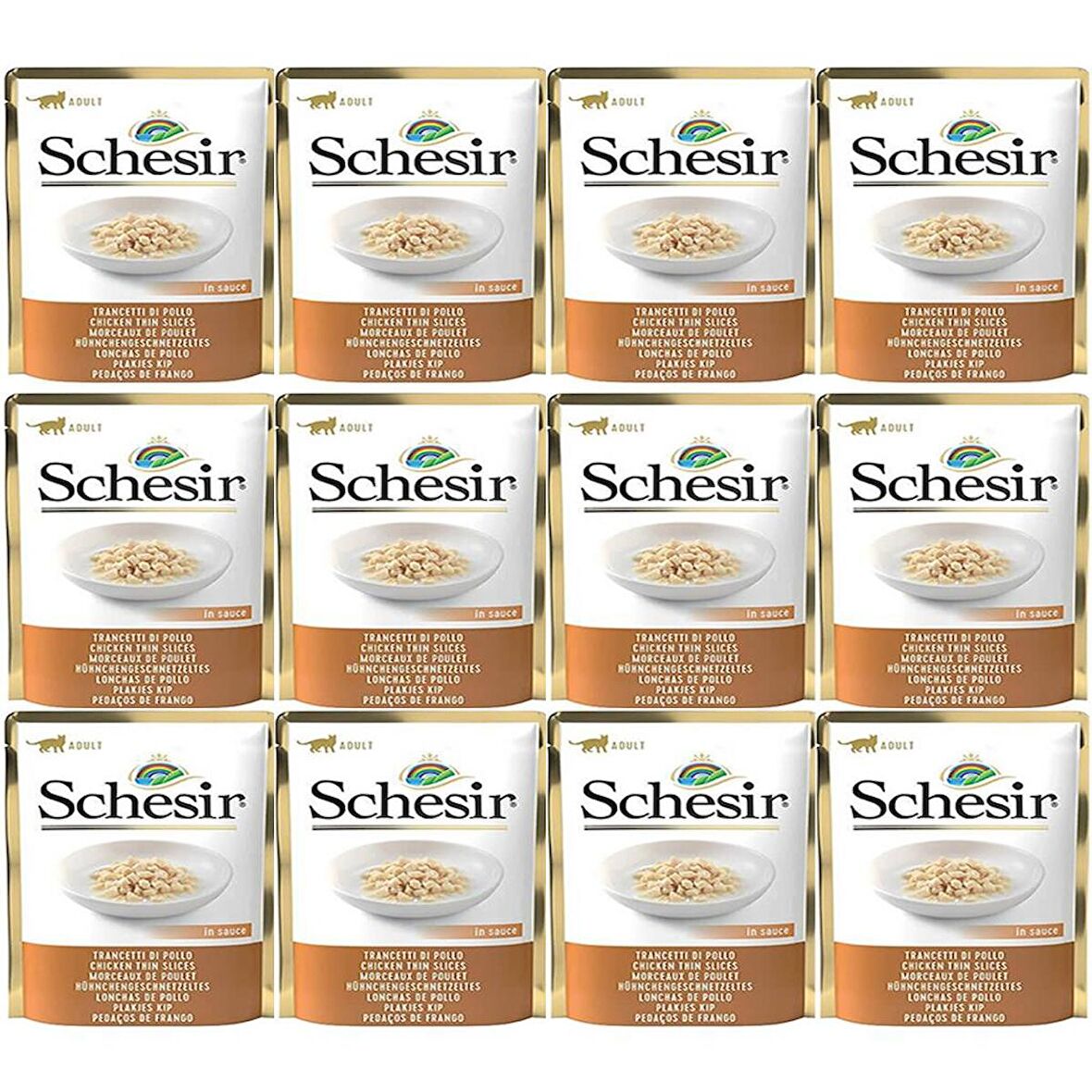 Schesir Kıyılmış Tavuklu Soslu Pouch Kedi Konservesi 85 Gr*12 Adet