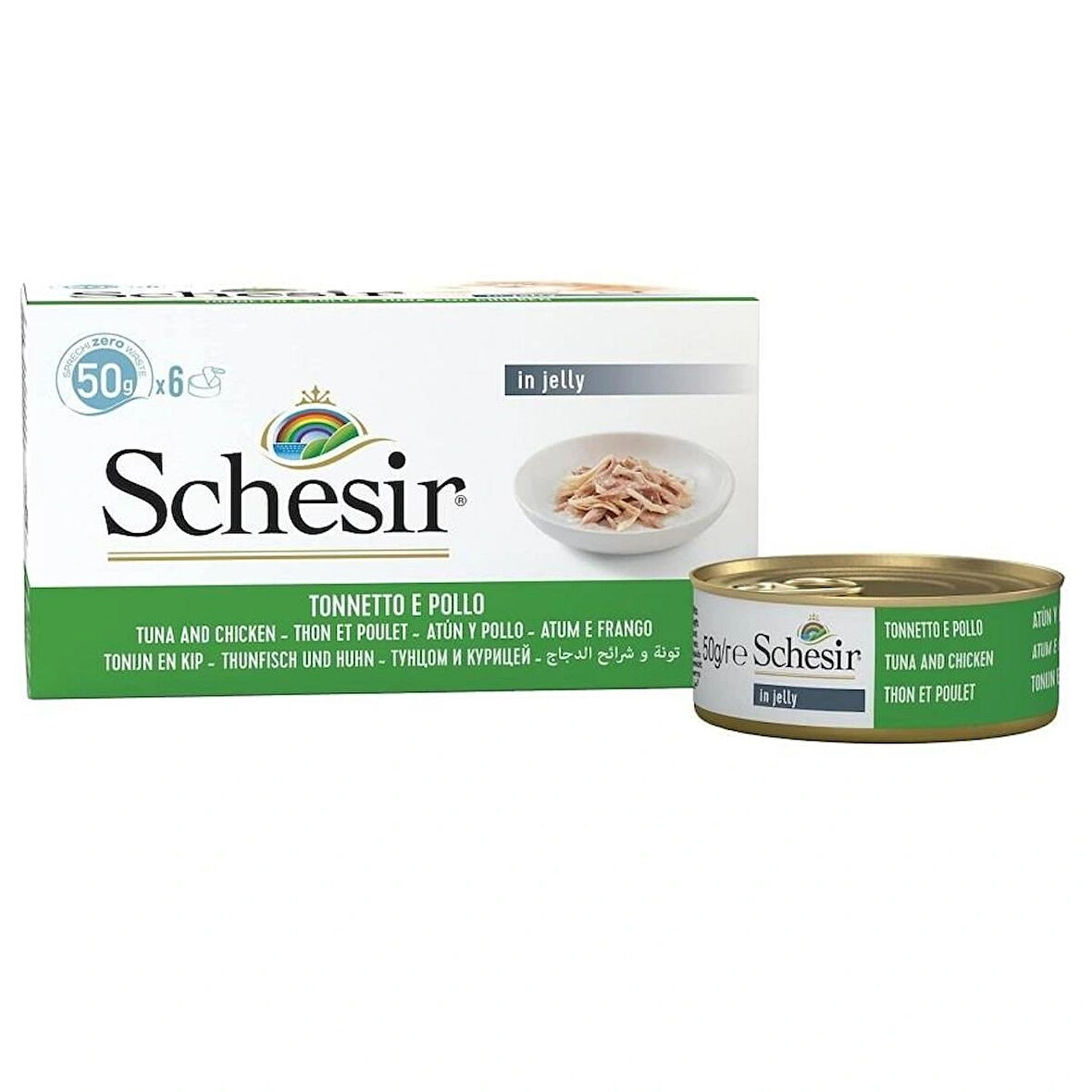 Schesir Tam ve Dengeli Ton Balığı ile Tavuklu Jöle İçinde Kedi Konservesi Multipack 6x50 gr