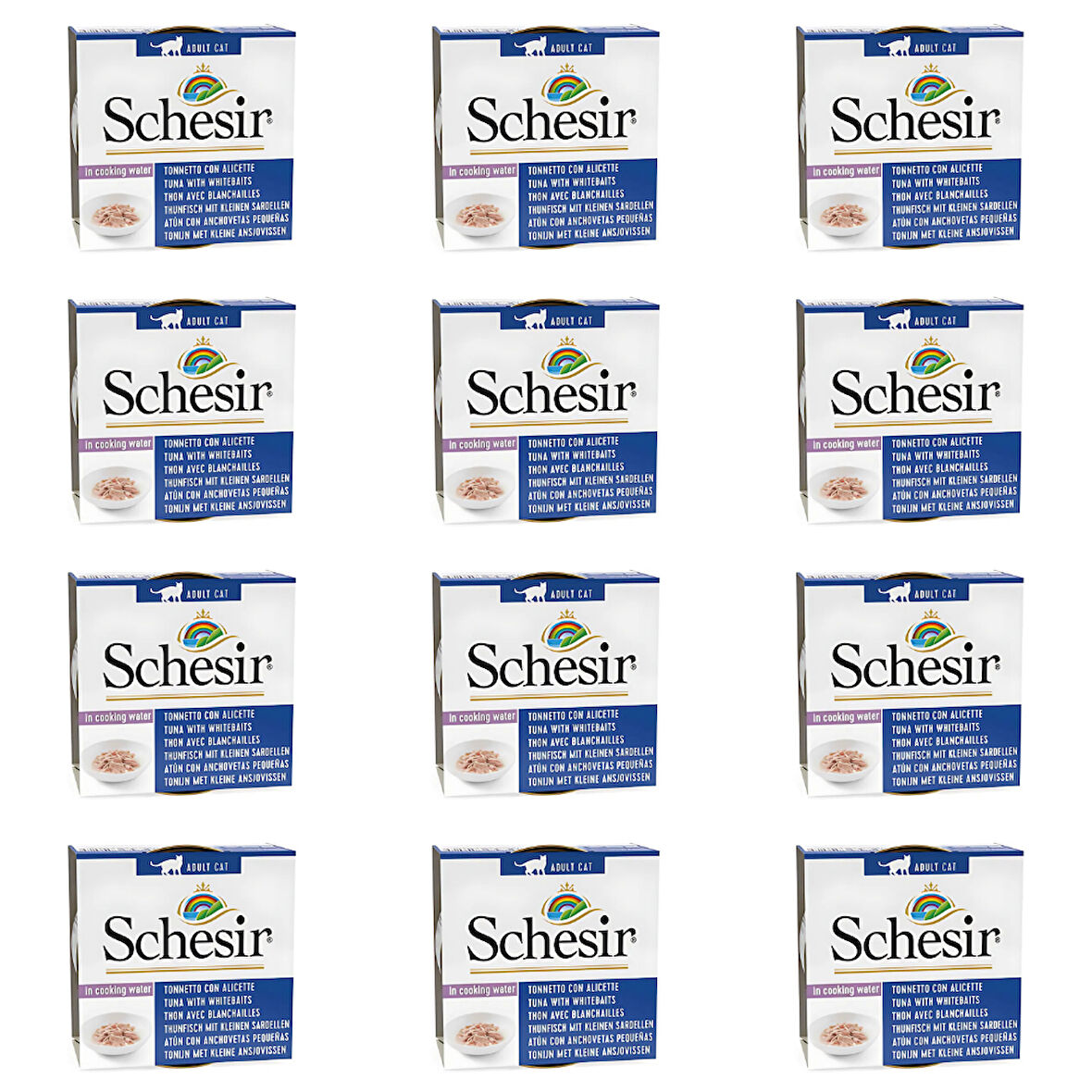 Schesir Ton Balıklı Ringa Balıklı Pirinçli Yetişkin Kedi Konservesi 85 Gr (12 Adet)