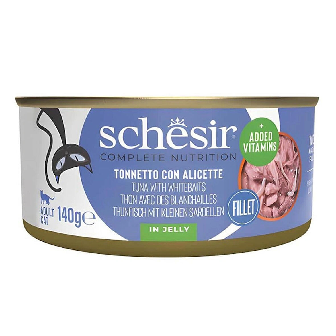 Schesir Tam ve Dengeli Ton Balığı ile Ringa Balıklı Jöle İçinde Kedi Konservesi 140 gr