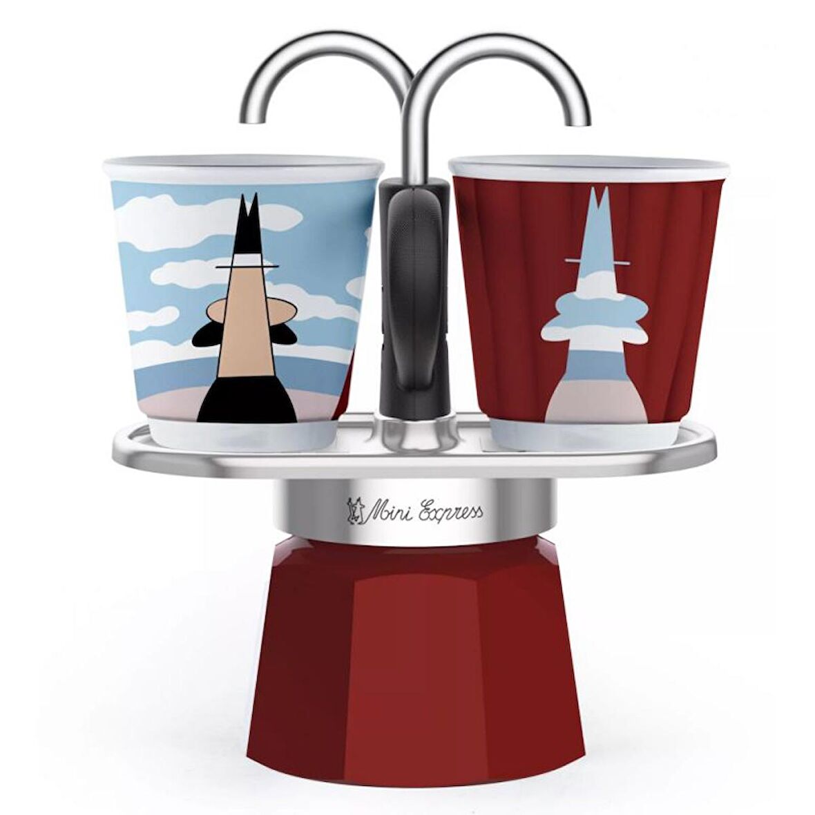 Bialetti Mini Express Mokapot Magrite + 2 Espresso Fincanı