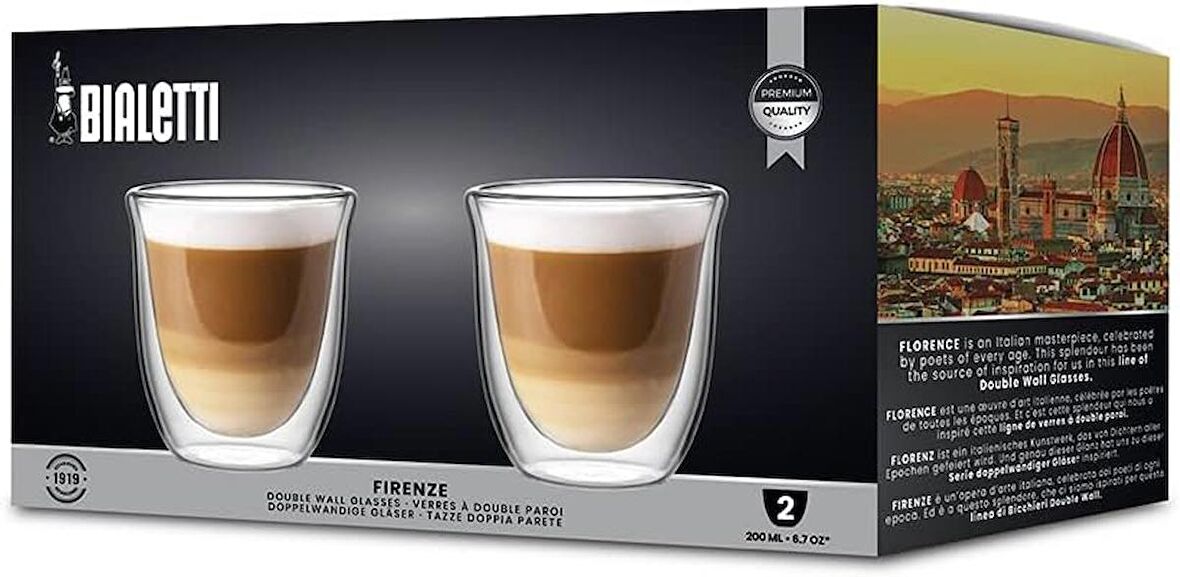 Bialetti Set 2 bardak Double Wall Firenze, 2x 200 ml, (ısı yalıtımlı, borosilikat cam)