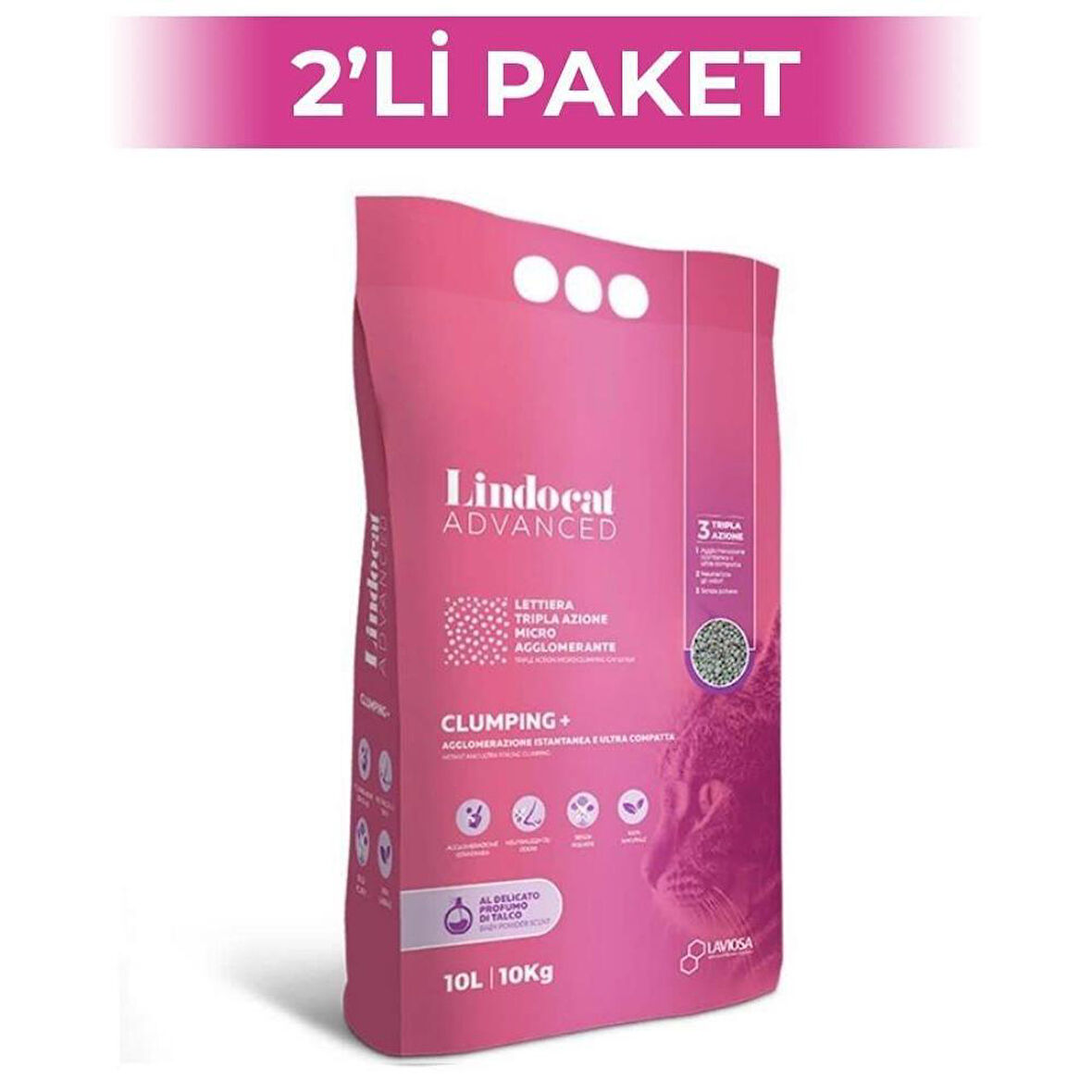 Lindo Cat Advanced Clumping+ Bebek Pudralı Gri Kedi Kumu 10 lt 2 Adet