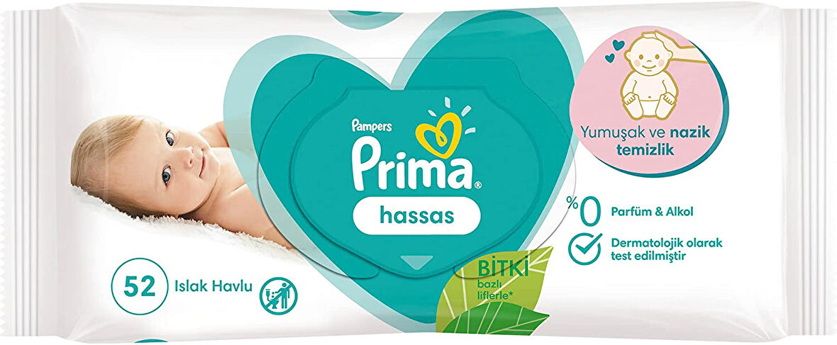 Prima Islak Havlu Mendil Hassas Ciltler İçin Bitki Bazlı Kokusuz 52 Yaprak Tekli Pk