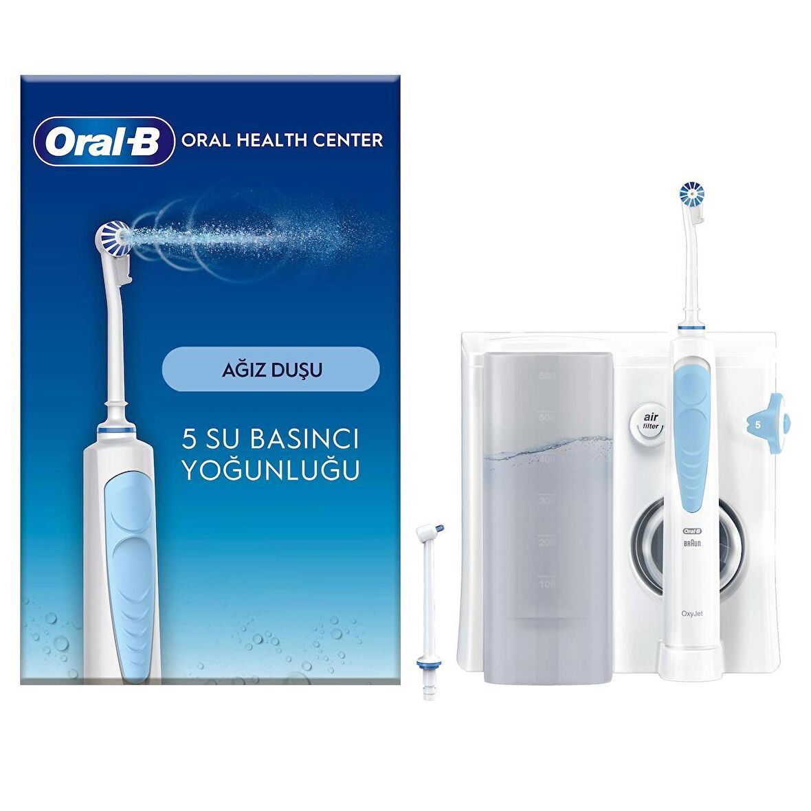 Oral-B Ağız Sağlığı Merkezi Ağız Duşu: Ağız duşu, 1 Oxyjet Başlığı, 1 Su Jeti Başlığı