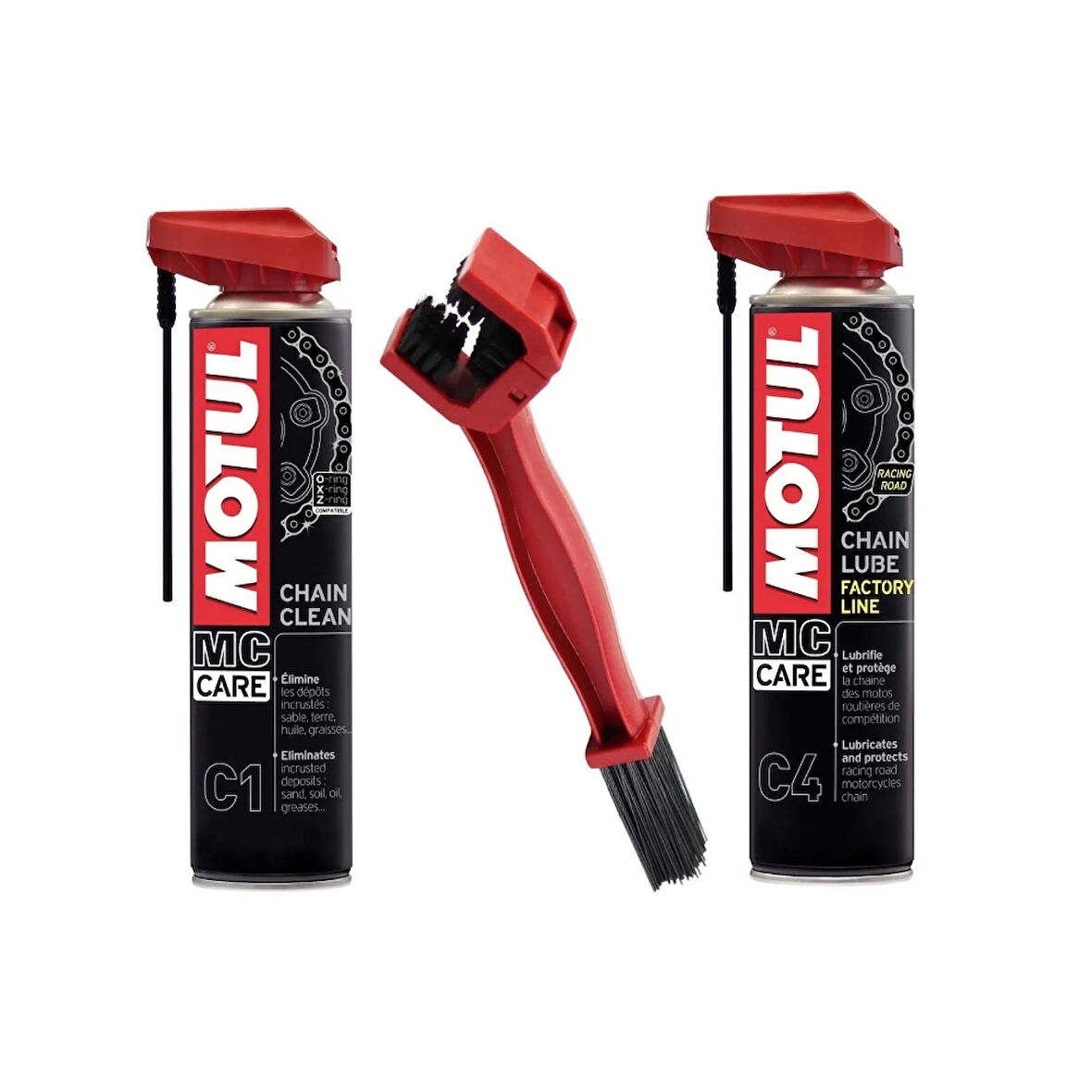 Motul Bakım Seti C1 Zincir Temizleme 400ml + C4 Zincir Yağlama 400ml + Zincir Fırçası