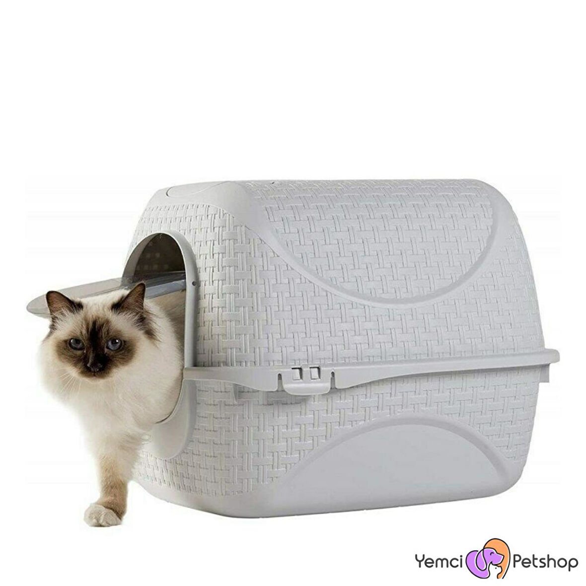 BAMA KAPALI KEDİ TUVALETİ BUZ GRİ 41,8 X50,5 X 39,6 