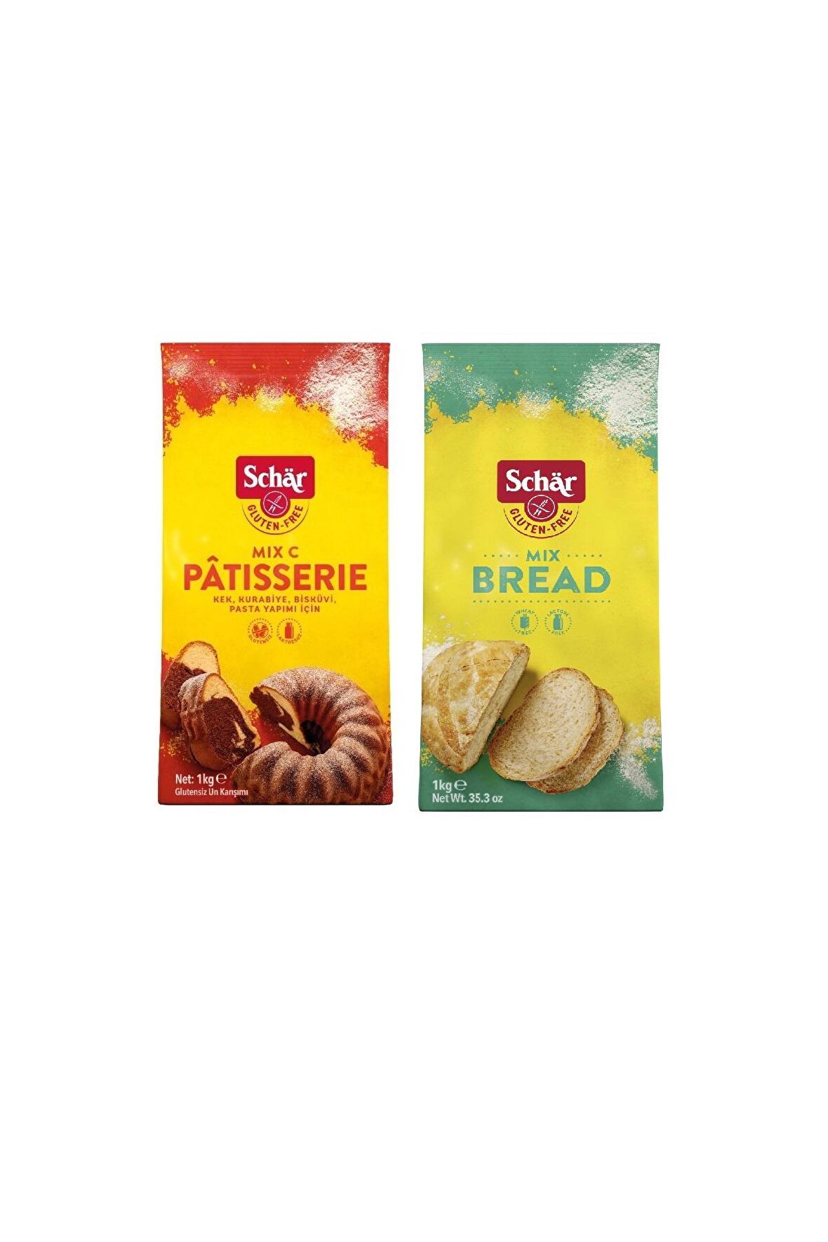 Schar 2'li Glutensiz Un Seti - Mix B Ekmek Unu ve Mix C Patisserie Kek Pasta Unu 1 kg 2 Adet