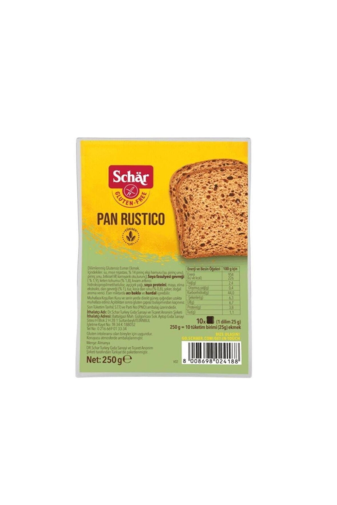 Glutensiz Pan Rustico Lifli Ekmek 250 Gram