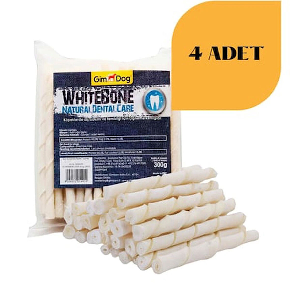 Gimdog Mordimi Press Beyaz Burgu Çubuk Köpek Ödülü 6 Gr - (50li Paket) 4 ADET
