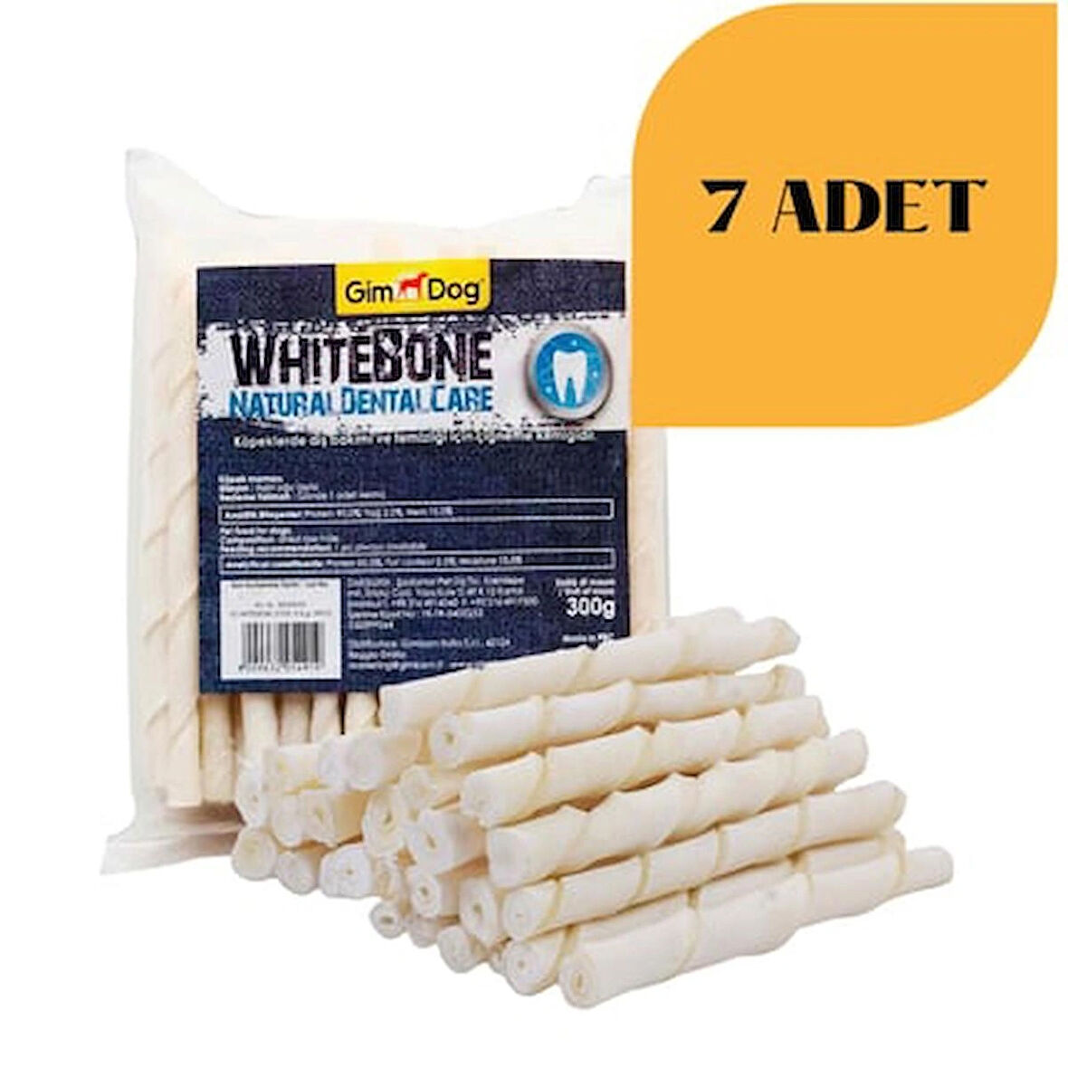 Gimdog Mordimi Press Beyaz Burgu Çubuk Köpek Ödülü 6 Gr - (50li Paket) 7 ADET