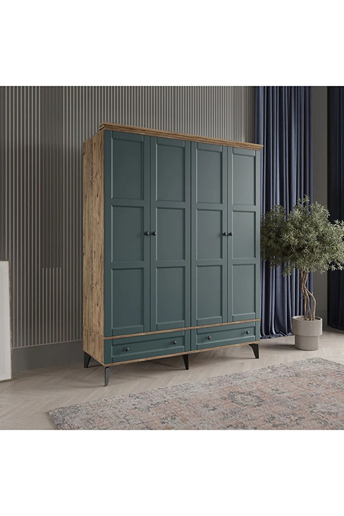 TOPRAK 4 KAPAKLI YEŞİL GARDIROP TAMAMI MDF