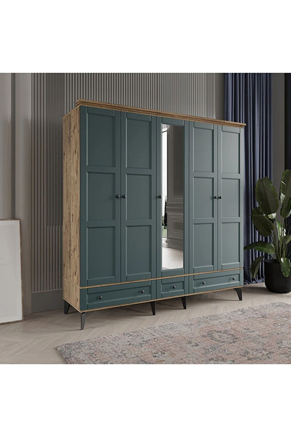 TOPRAK 5 KAPAKLI YEŞİL GARDIROP TAMAMI MDF