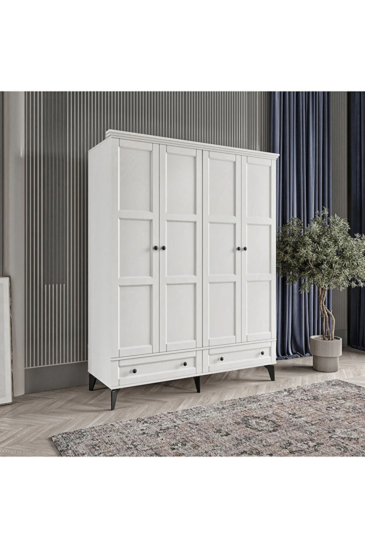 TOPRAK 4 KAPAKLI BEYAZ GARDIROP TAMAMI MDF