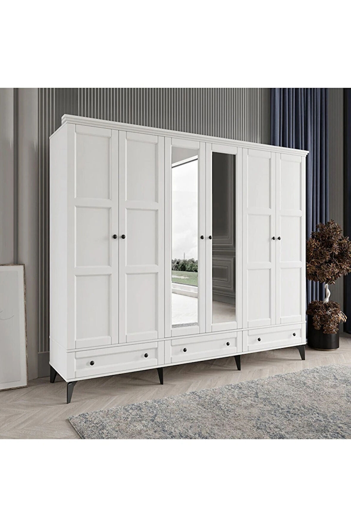 TOPRAK 6 KAPAKLI BEYAZ GARDIROP TAMAMI MDF