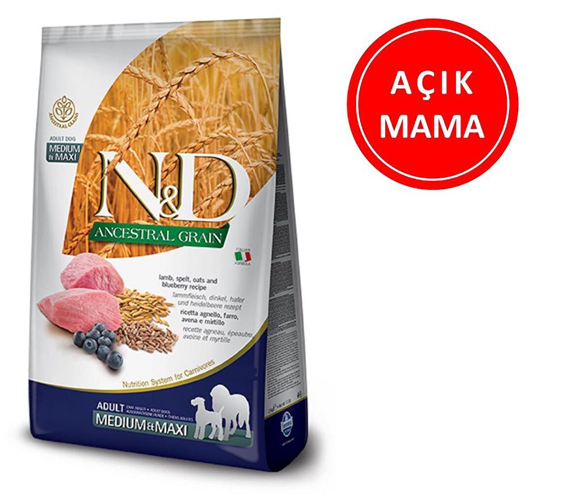 ND Düşük Tahıllı Kuzu Etli Yaban Mersinli Köpek Maması 1 Kg AÇIK