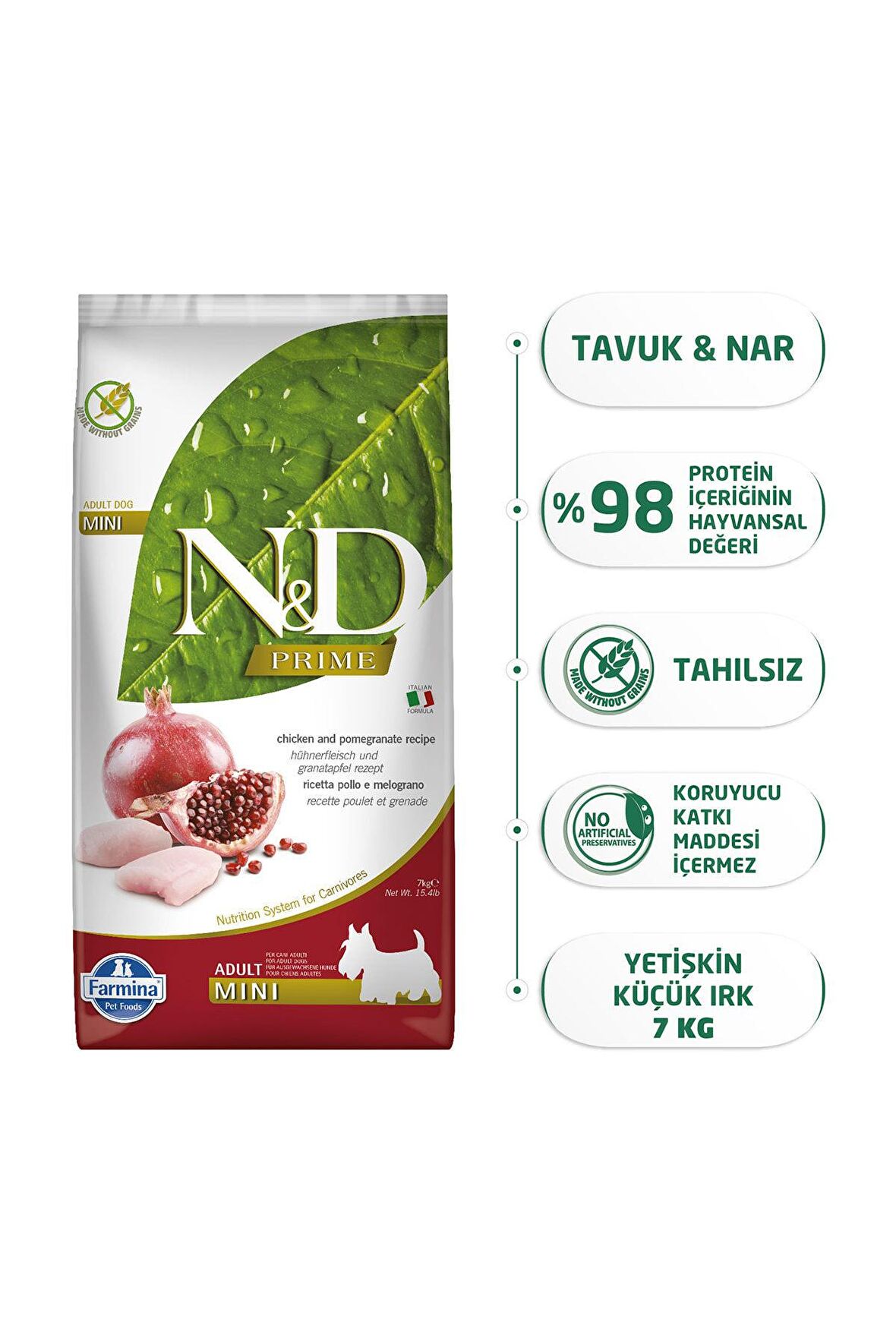 N&D Narlı-Tavuklu Mini Irk Yetişkin Kuru Köpek Maması 7 kg