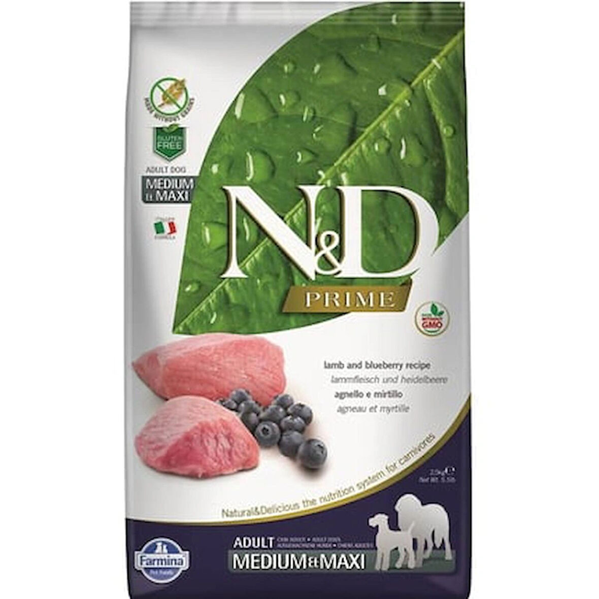 N&D Kuzu Etli ve Yaban Mersinli Orta ve Büyük Tahılsız Yetişkin Köpek Maması 12kg