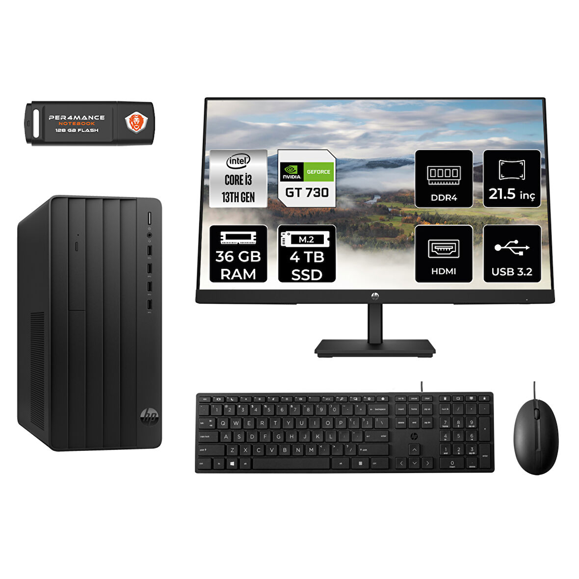 HP PRO TOWER 290 G9 MX0ESD335 i3 13100 36GB RAM 4TB SSD GT730 4GB 21.5" FDOS MASAÜSTÜ PC