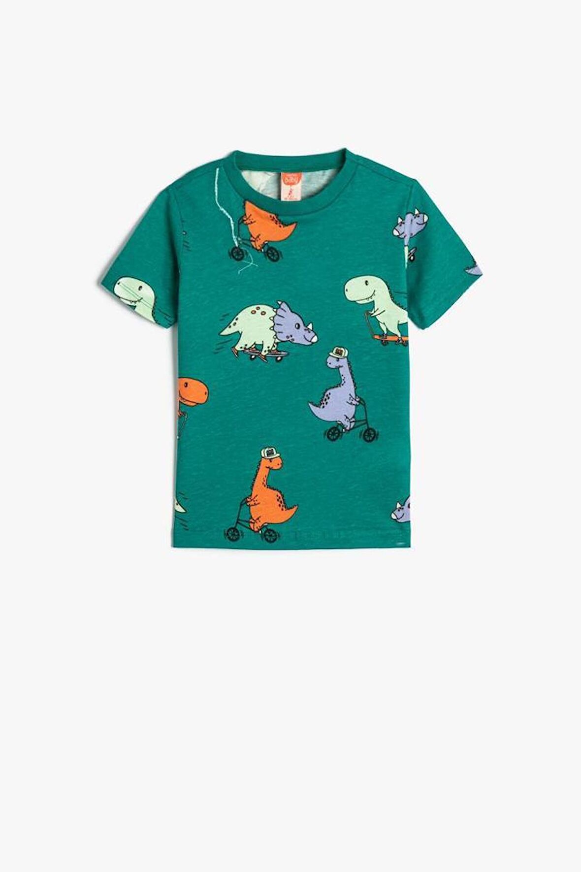 Koton Erkek Bebek Tişört Kısa Kollu Bisiklet Yaka Dinozor Grafik Baskılı Pamuklu