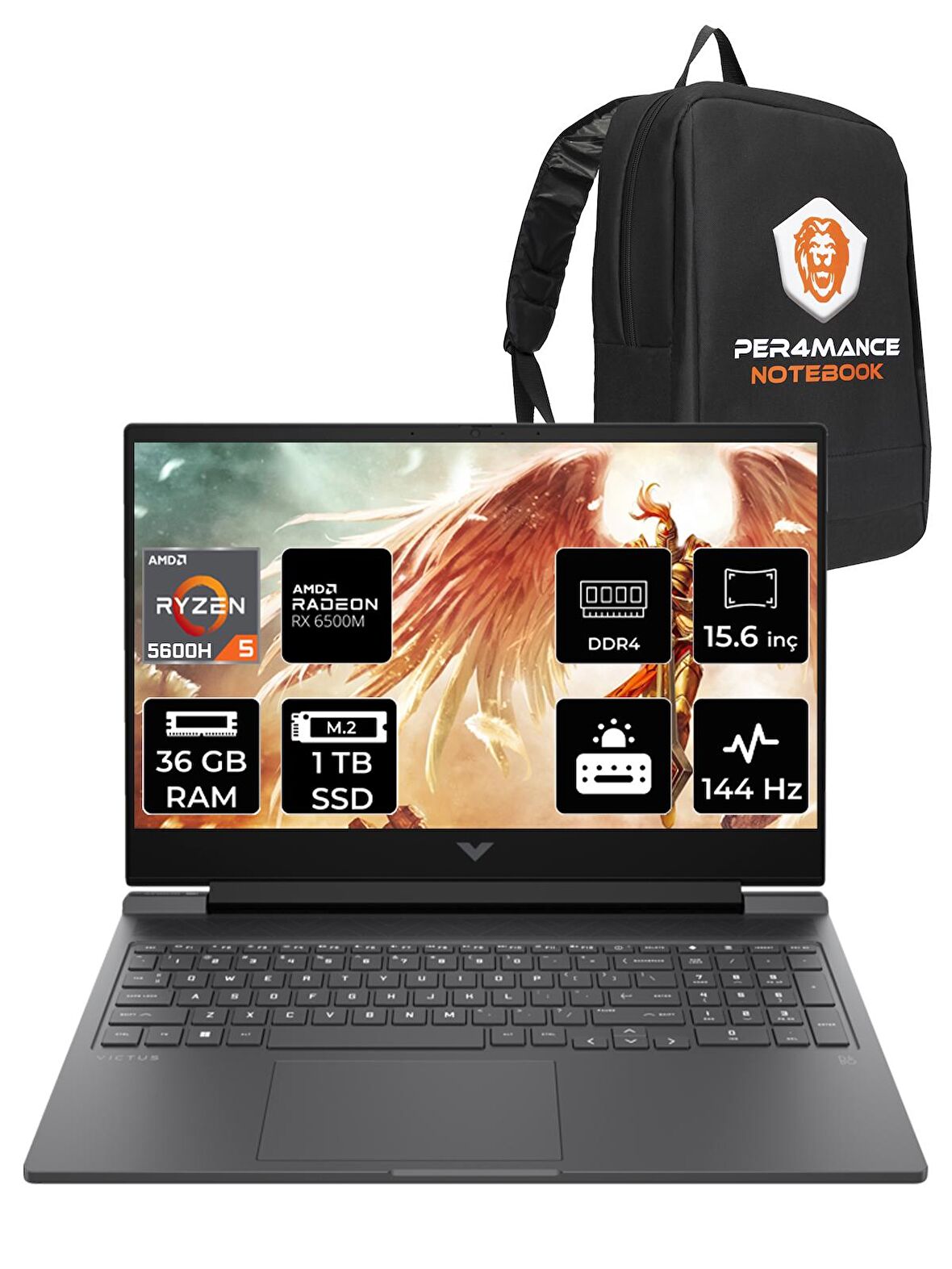 HP Victus 15 R5 5600H 36GB RAM 1TB SSD RX6500M 144Hz 15.6'' FHD FDOS A42ZMEA & PER4 ÇANTA