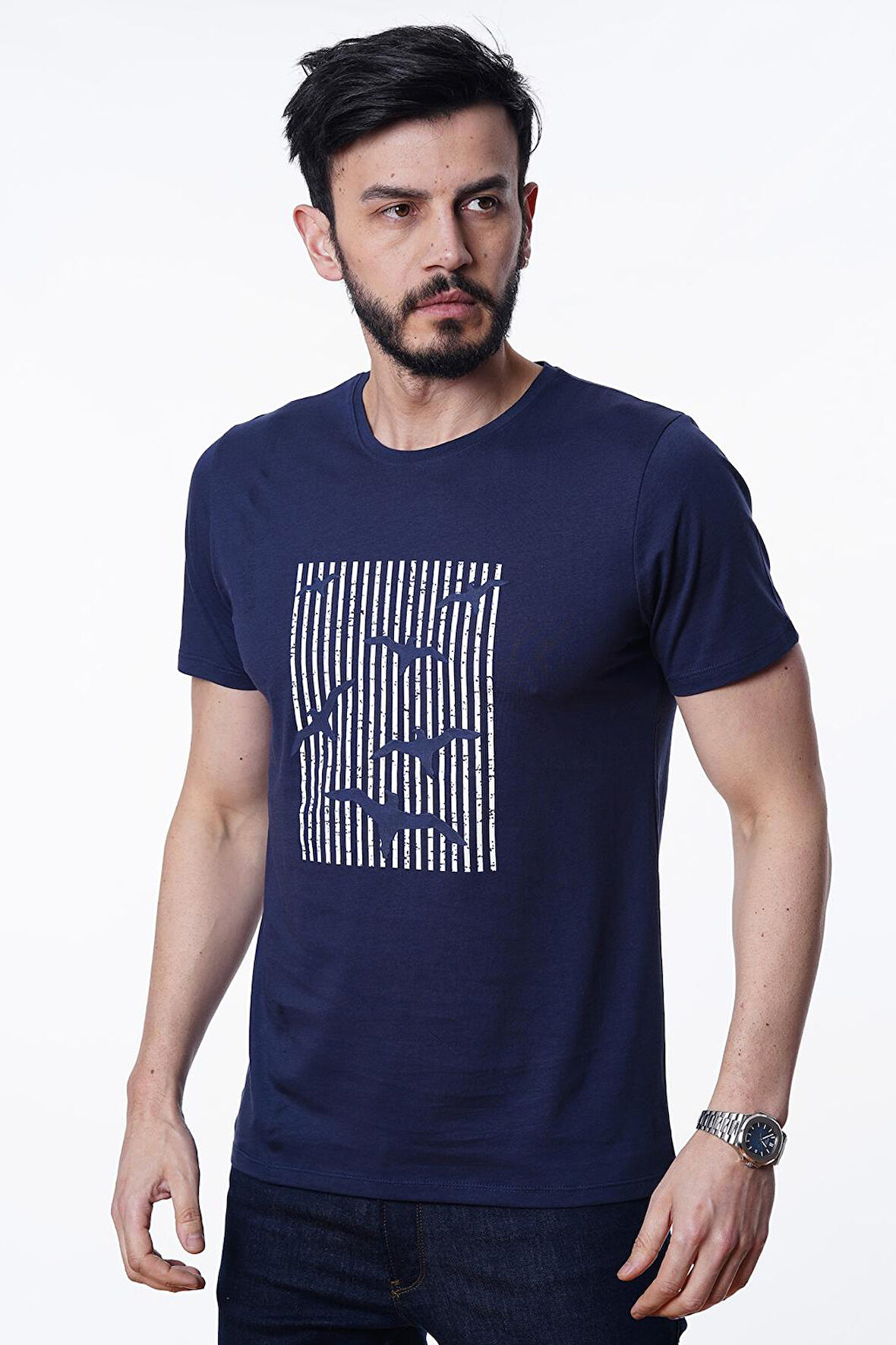 Guild 8012 Slim Fit Bisiklet Yaka Lacivert T-Shirt
