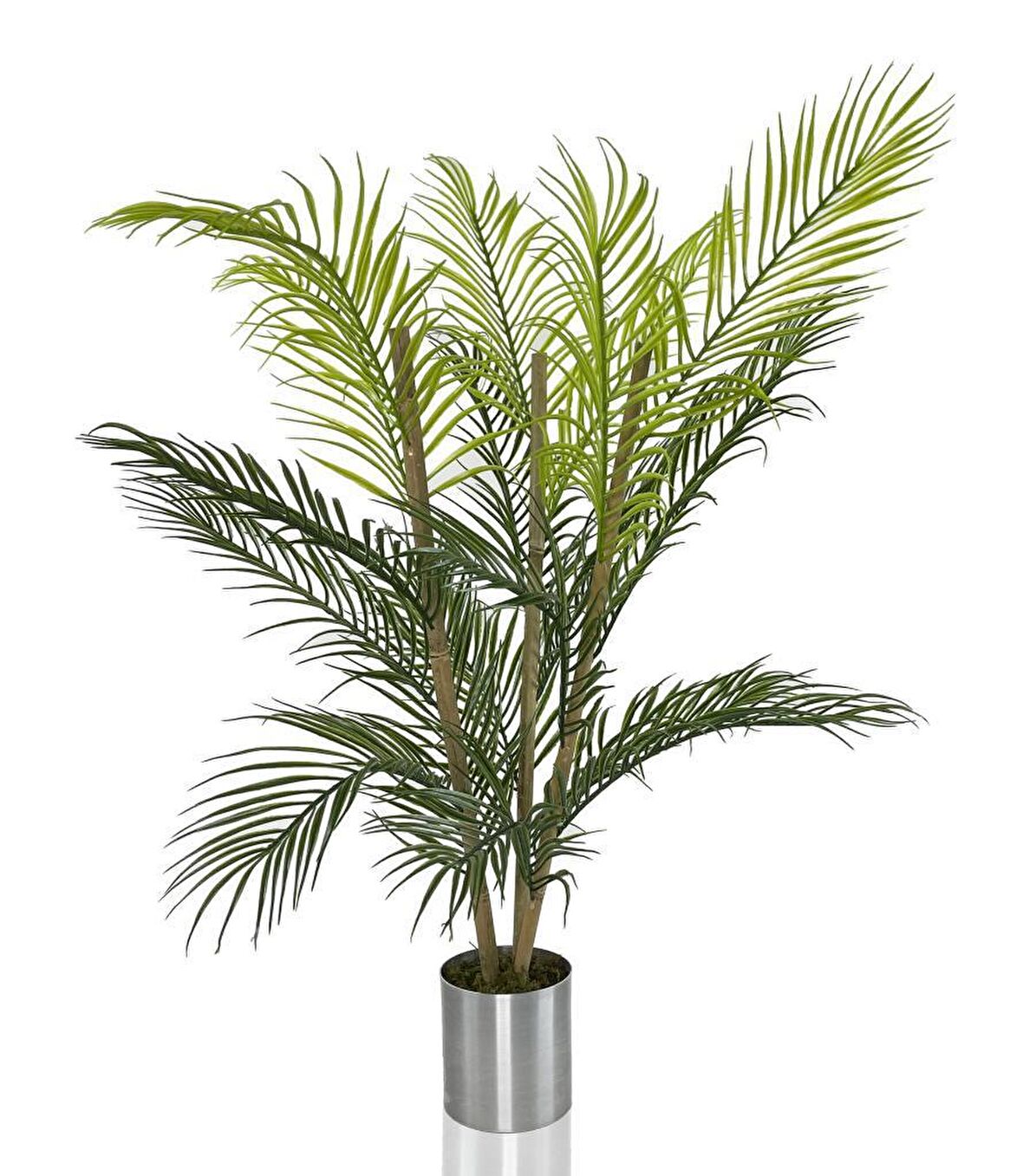Yapay Çiçek Areka Ağacı Palmiye Ağacı Bambu Saplı Gümüş Saksılı Salon Çiçeği 18 Yaprak 85 cm