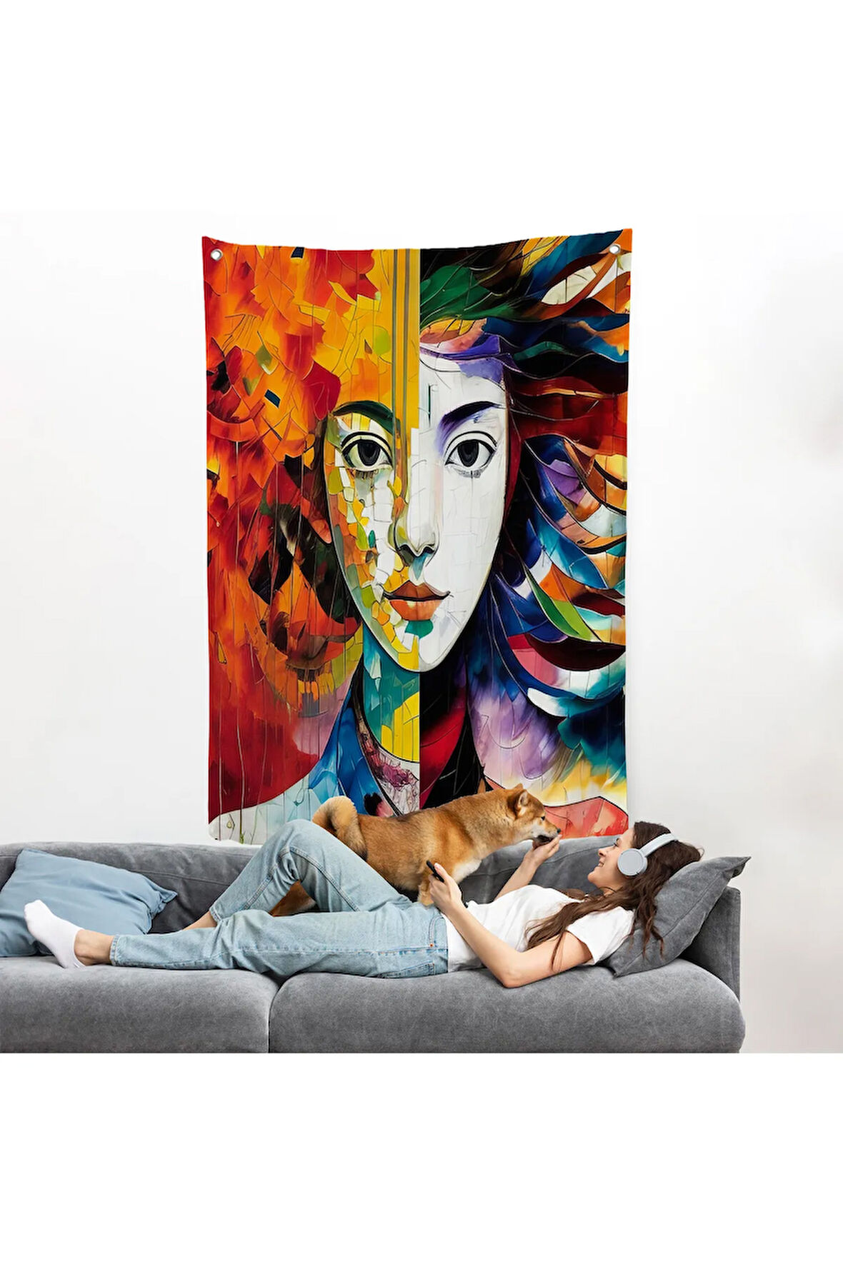 Renkli Soyut Kadın Duvar Örtüsü-8014