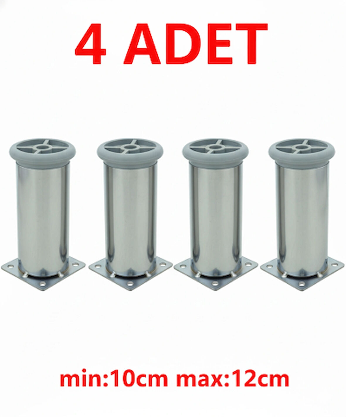 LUDIA Metal Ayarlanabilir 4 Adet Mobilya Ayağı Metal Tablalı 10cm