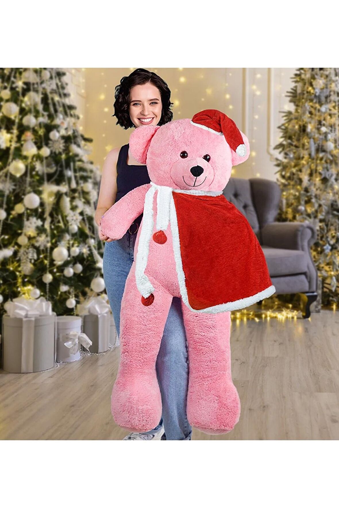 130 Cm Noel Baba Pelerinli Bobo Ayıcık Yeni Yıl ,yılbaşı Hediyesi