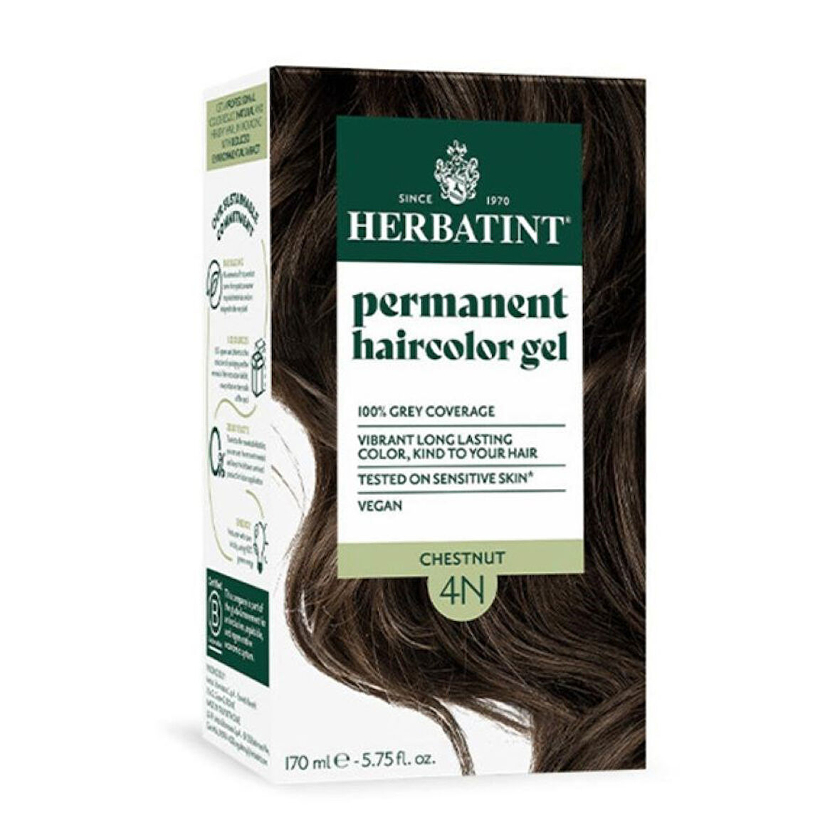 Hebatint Permanent haircolour gel 4N Brown 170ml
