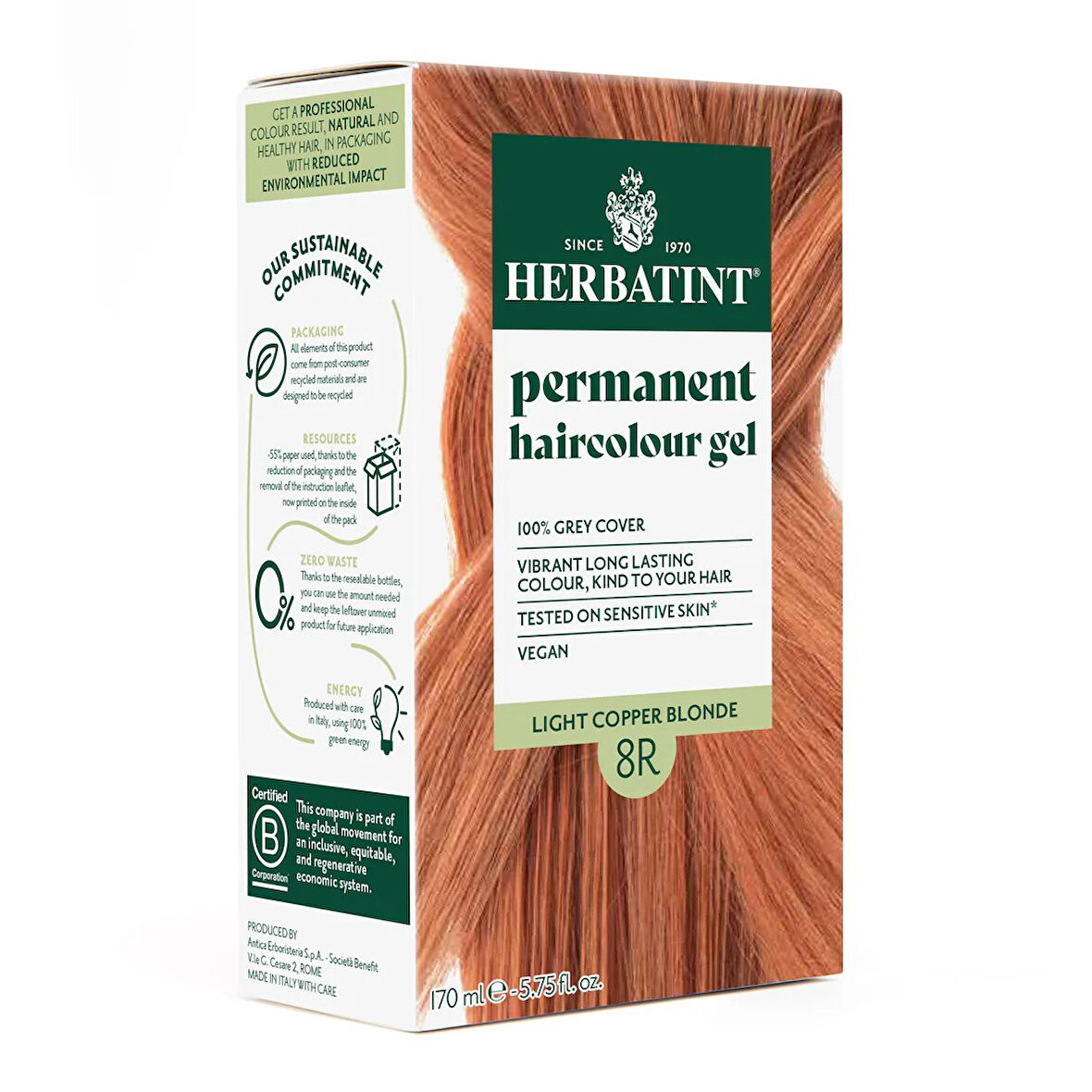 Herbatint Permanent haircolour 8R Light Copper Blonde, 170 ml