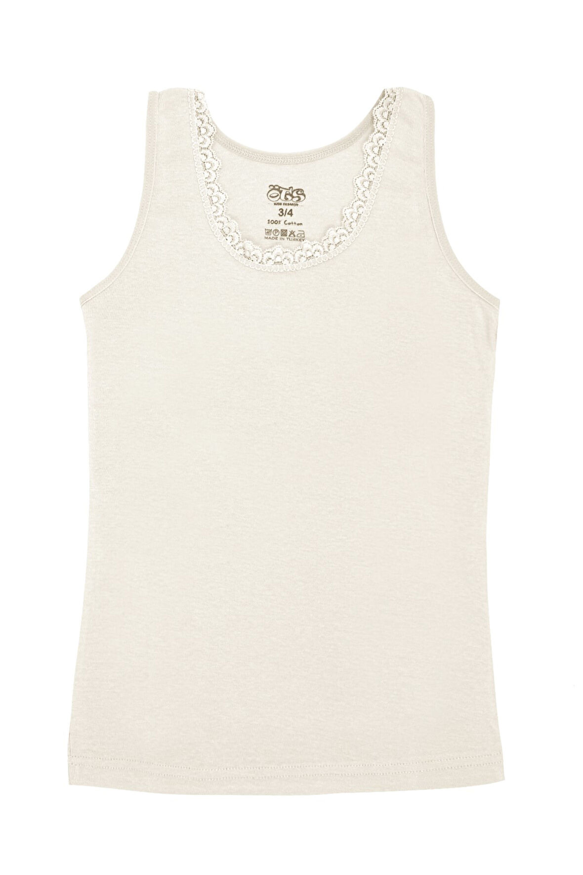 Öts Kız Çocuk Atlet Ribana Kalın Askılı Dantel Detaylı (%100 Pamuk)