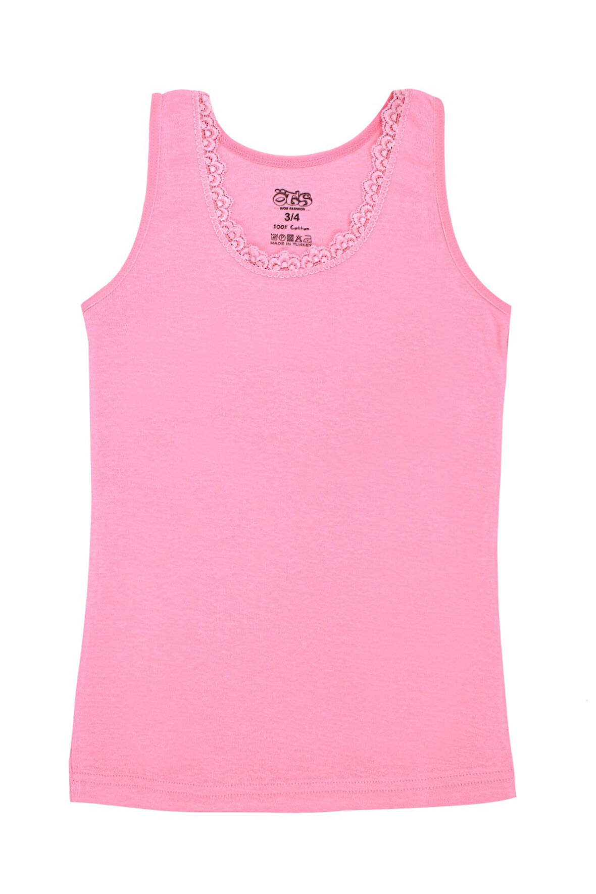 Öts Kız Çocuk Atlet Ribana Kalın Askılı Dantel Detaylı (%100 Pamuk)