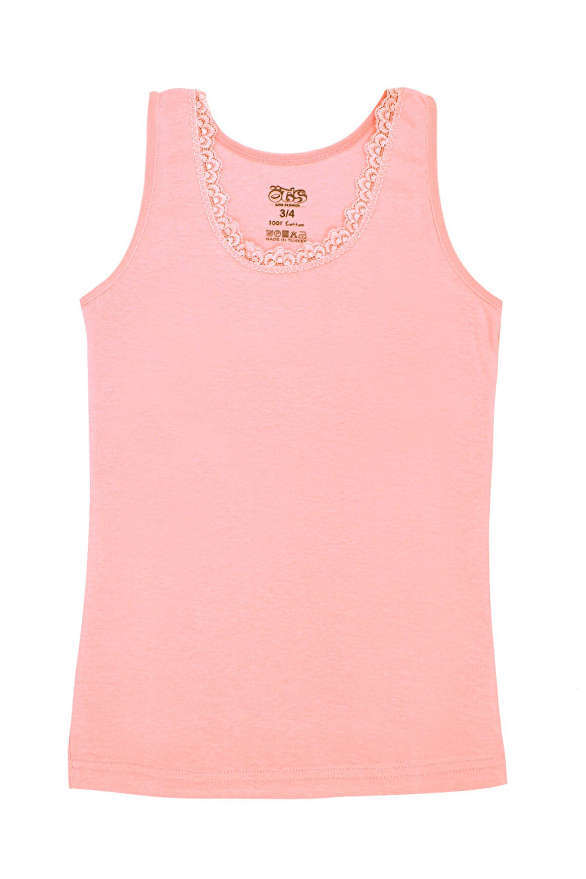 Öts Kız Çocuk Atlet Ribana Kalın Askılı Dantel Detaylı (%100 Pamuk)