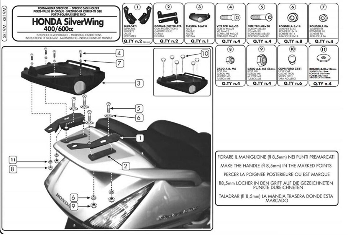 Givi SR19M HONDA SILVERWING - ABS 400-600 (01-09) - SW-T 400-600 (09-17) Arka Çanta Tasiyici